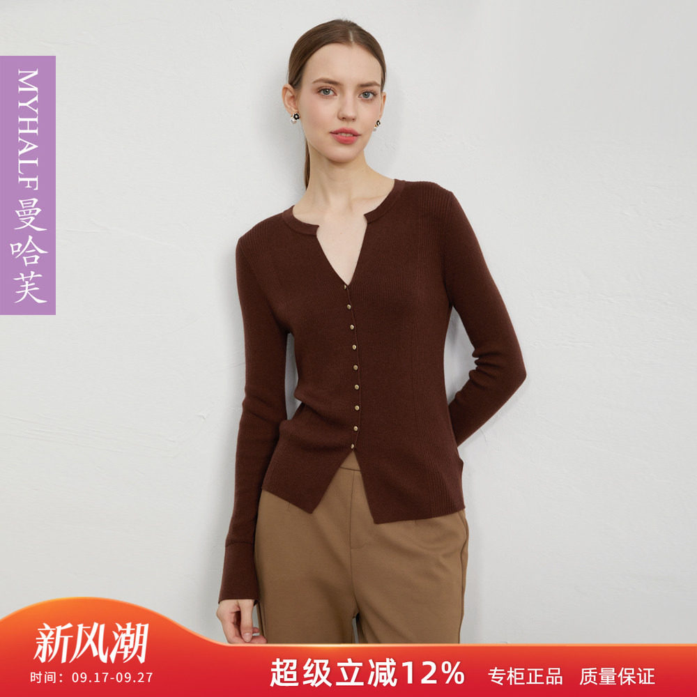 曼哈芙都市巴恩风羊毛紧身显瘦针织衫上衣女秋季新款套头衫桑蚕丝