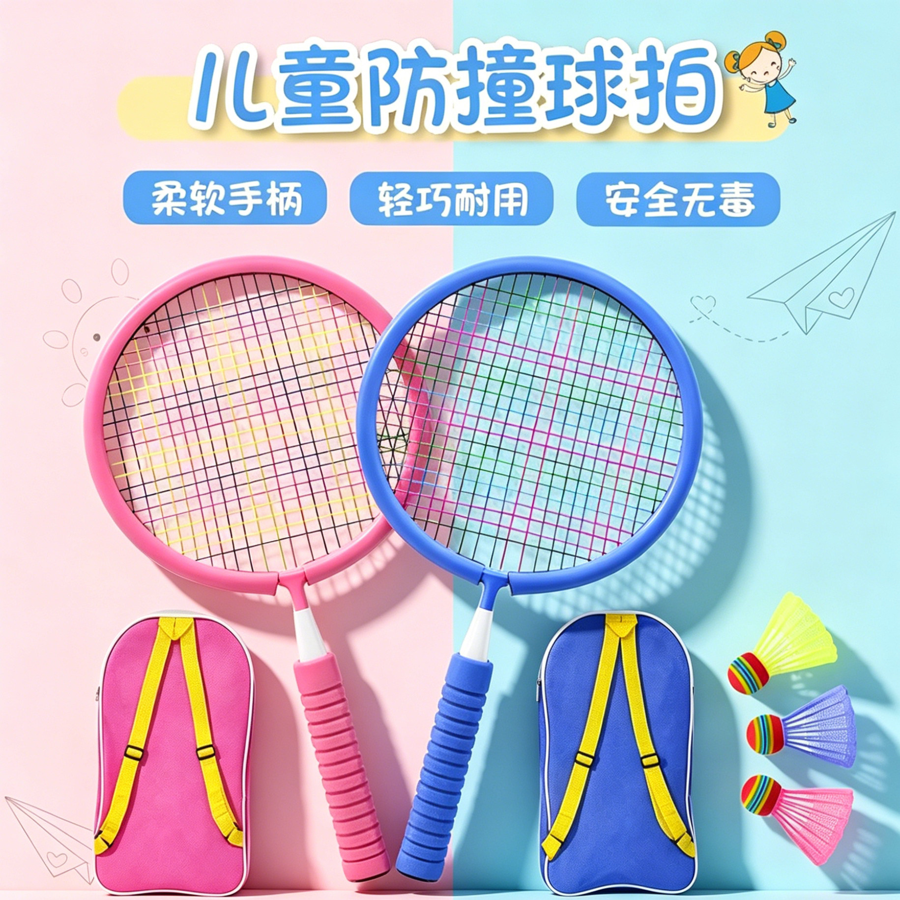 儿童羽毛球拍小孩小学生小朋友青少年幼儿亲子互动3-12岁专用玩具