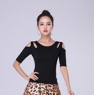 成人拉丁舞服女新款性感练功服装跳舞衣服摩登舞蹈上衣露肩夏