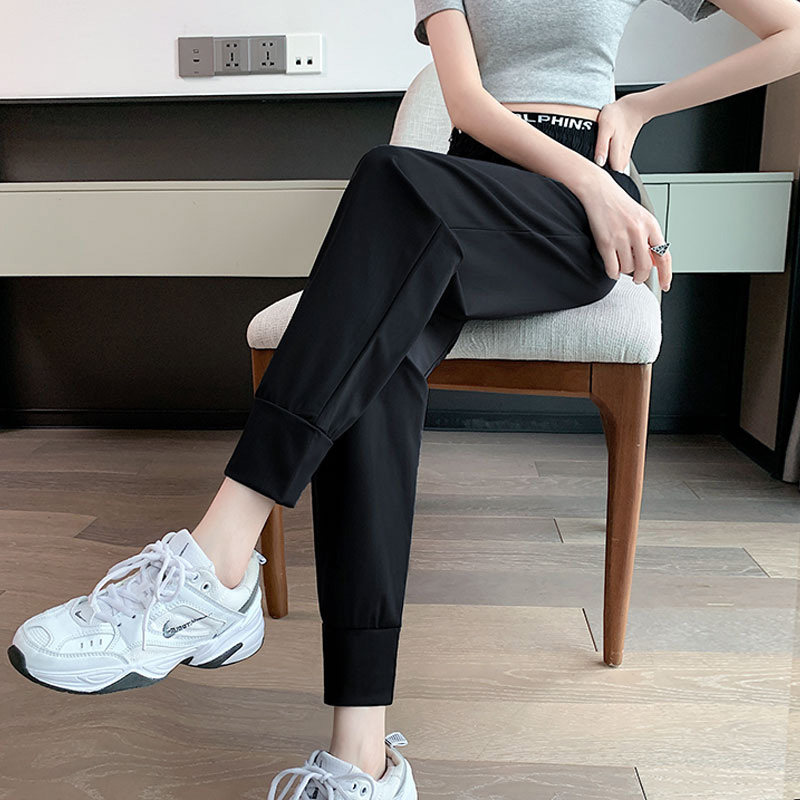 冰丝速干裤运动裤女裤夏季薄款休闲九分萝卜大码胖mm小个子哈伦裤