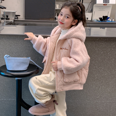 女童秋冬装棉袄外套2025新款儿童冬季中兔毛加绒加厚卡通棉衣