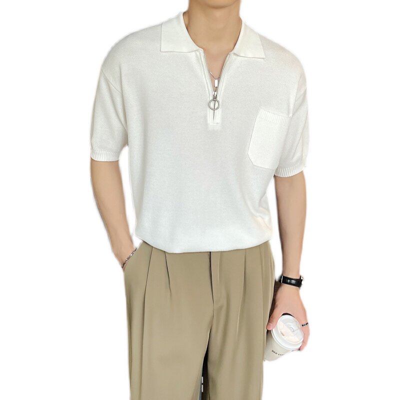 夏季针织polo衫短袖冰丝型男半袖t恤宽松针织衫黑B285-392P78,男装T恤,电商B285
