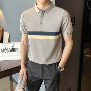 夏季新款潮牌拼接男士polo衫短袖修身半袖t恤白A312-371P58图片