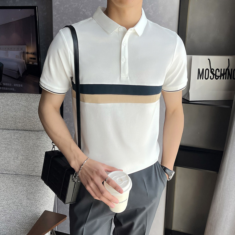 夏季新款潮牌拼接男士polo衫短袖修身半袖t恤白A312-371P58,男装T恤,电商B285