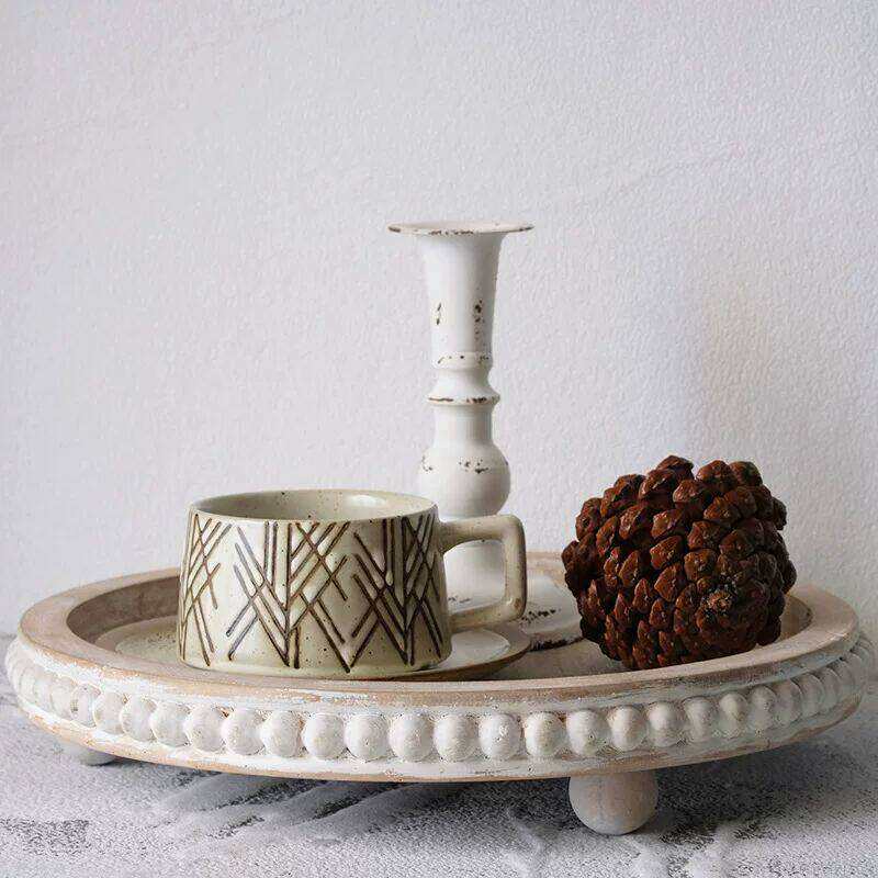 法式复古木质香薰托盘家用茶几置物盘甜品台摆件展示架水果收纳盘