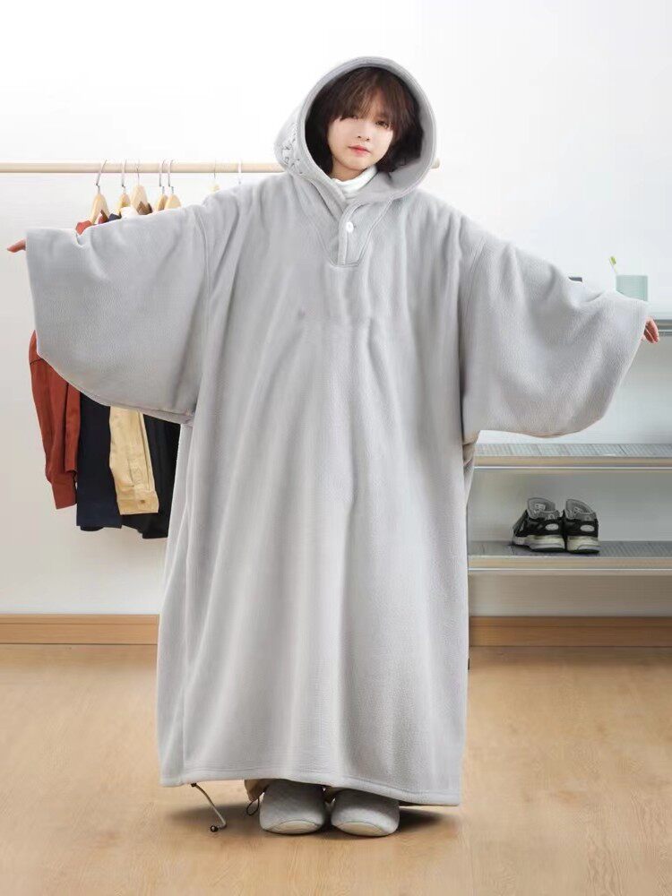 秋冬日系加绒加厚家居服男女同款刺绣睡衣超大连帽卫衣女休闲简约