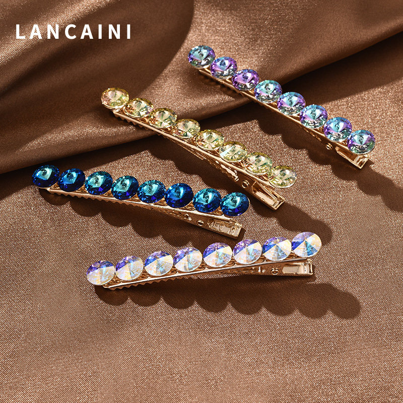 施华水晶边夹头饰高端定制韩国2021年新款简约一字发卡侧边鸭嘴夹