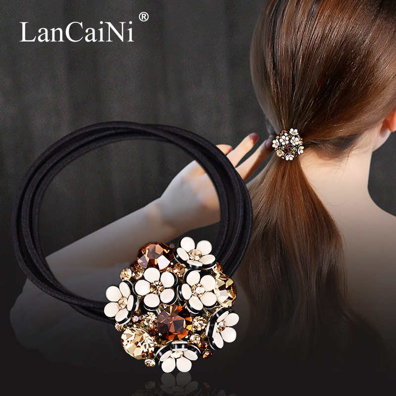 头绳夏季小花轻奢高档发圈水钻发绳头饰发绳绑头发马尾皮筋女扎头