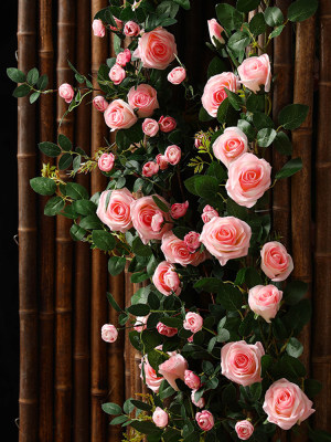 仿真玫瑰假花藤条空调下水管道遮挡墙面吊顶装饰塑料植物藤蔓缠绕