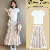 夏季 小清新短袖 薄款 韩版 上衣半身裙两件套 2026新款 孕妇连衣裙套装