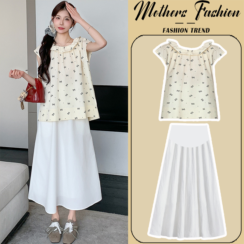 孕妇连衣裙套装夏季韩版花边领