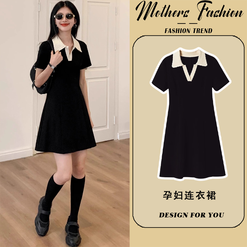 孕妇连衣裙夏季2025新款黑色法式