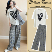 宽松休闲印花白色圆领上衣裤 孕妇套装 韩版 2026新款 子两件套女 夏季