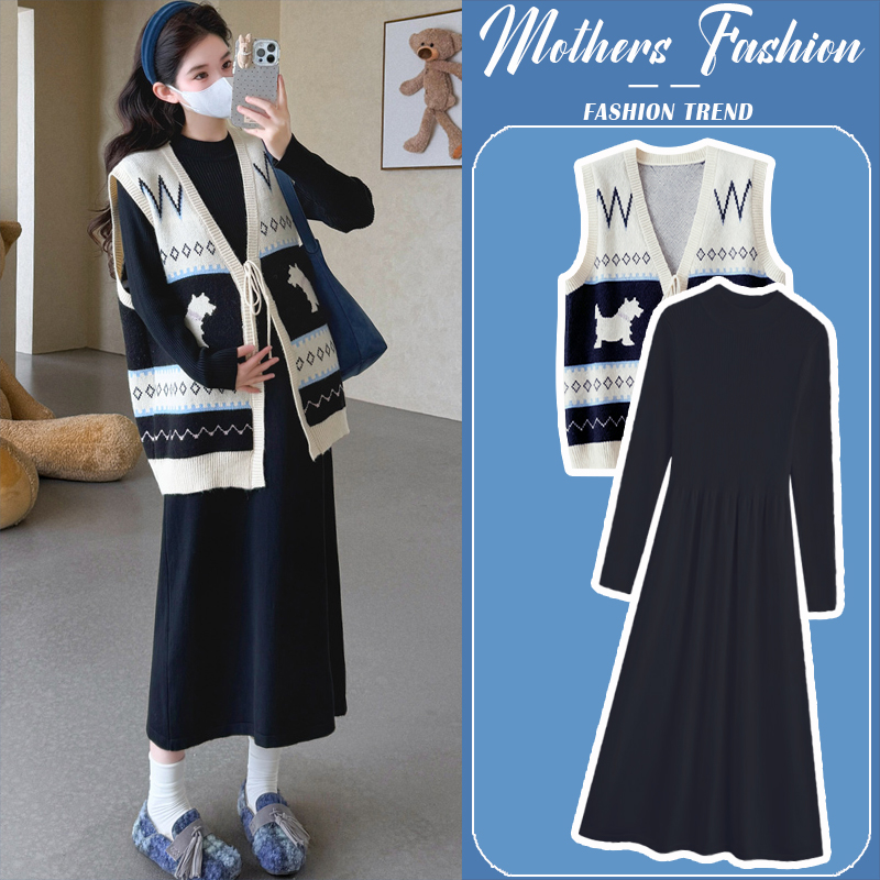 孕妇连衣裙套装秋冬2025新款尚