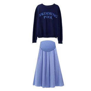 孕妇连衣裙套装休闲时尚遮肚卫衣条纹半身裙2026新款春秋两件套女