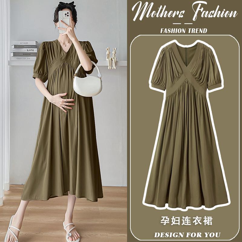 孕妇连衣裙短袖薄款一件穿到生