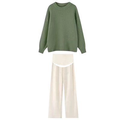 孕妇套装绿色针织打底一套穿到生