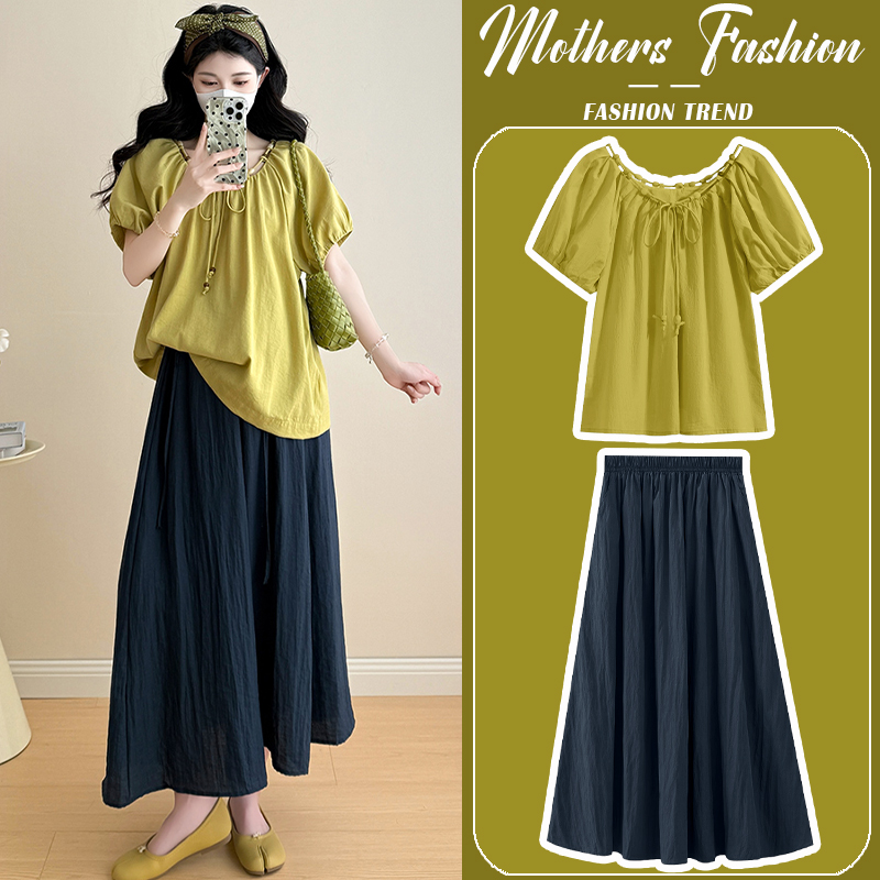 孕妇连衣裙套装夏季2025新款黄色