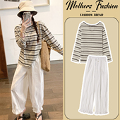 上衣裤 孕妇套装 黑色条纹宽松防晒罩衫 韩版 子两件套女 春夏2026新款