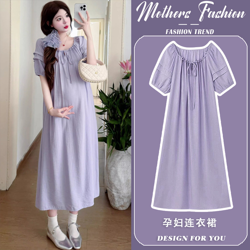 孕妇连衣裙夏季2025新款韩版紫色