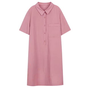 孕妇连衣裙短袖薄款粉色POLO领中长款宽松时尚辣妈2026新款衬衣裙