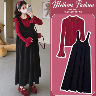百搭显瘦孕期穿搭背心裙两件套女 韩版 孕妇连衣裙套装 秋冬2025新款