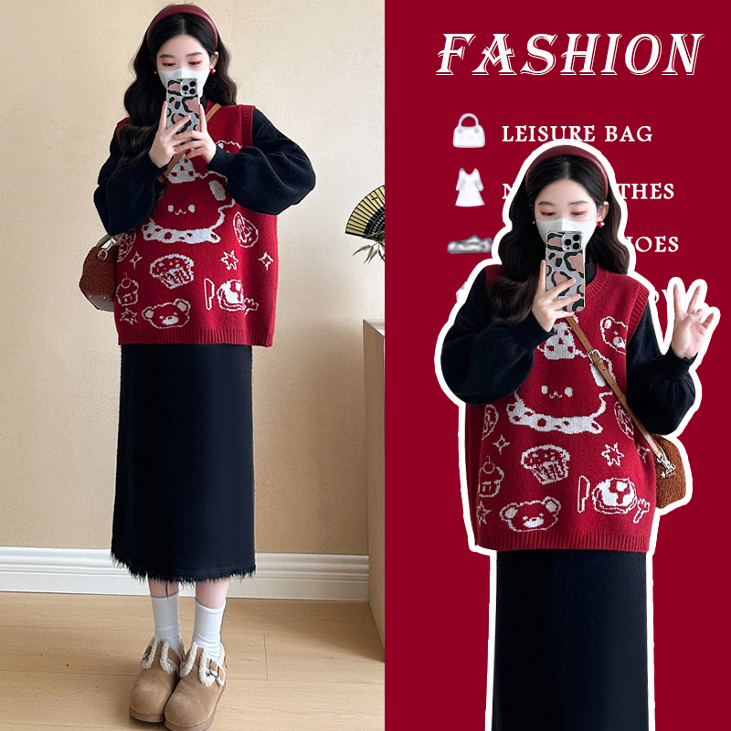 孕妇连衣裙套装秋冬一套穿到生