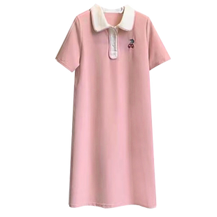 孕妇连衣裙夏短袖薄款粉色POLO领樱桃小个子宽松时尚辣妈2026新款