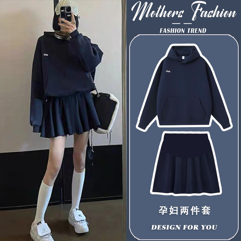 孕妇连衣裙藏青色套装春秋2026新款宽松潮妈连帽卫衣短裙两件套女,孕妇装/孕产妇用品/营养,连衣裙,淘宝优惠券,粉丝福利购,淘宝优惠卷