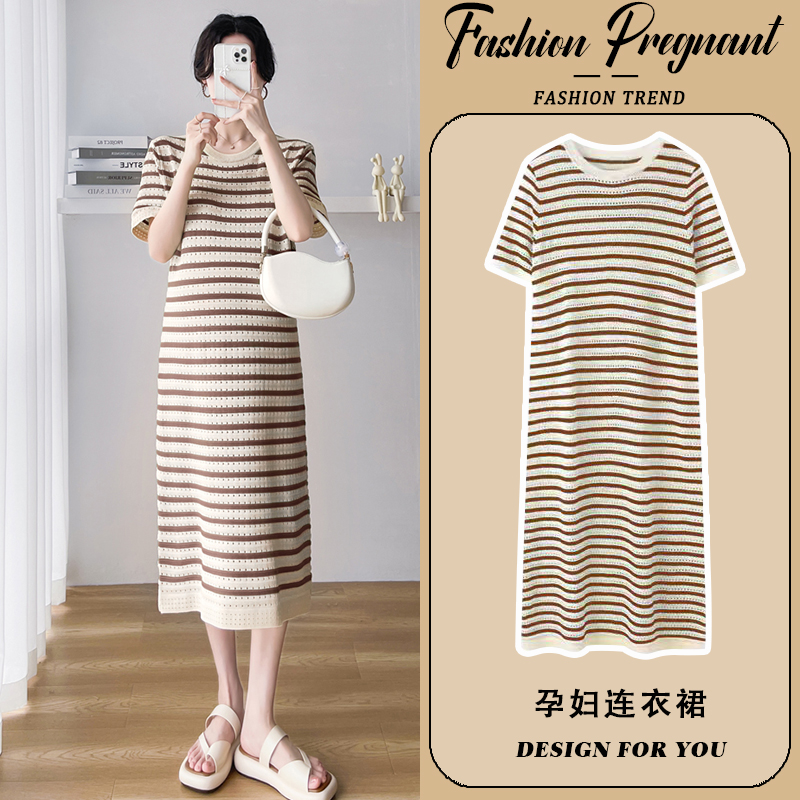 孕妇连衣裙短袖薄款一件穿到生
