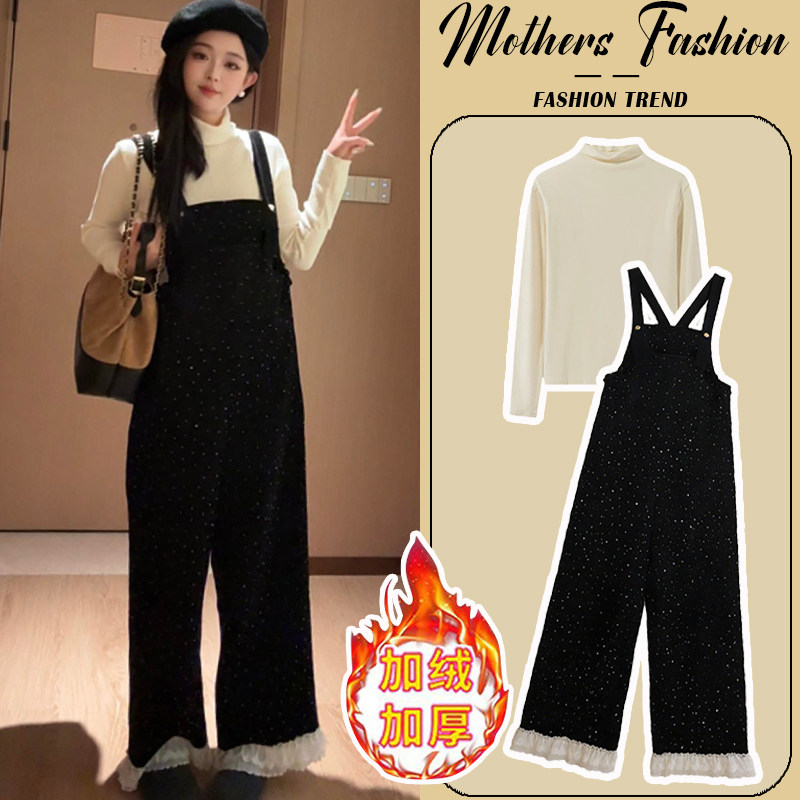 孕妇黑色套装秋冬2026新款加绒加厚高级感洋气背带裤打底衫两件套,孕妇装/孕产妇用品/营养,连衣裙,淘宝优惠券,粉丝福利购,淘宝优惠卷