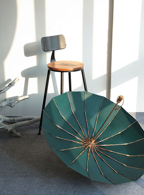 简约复古16骨大号防风晴雨伞两用折叠双人雨伞遮阳伞防晒防紫外线