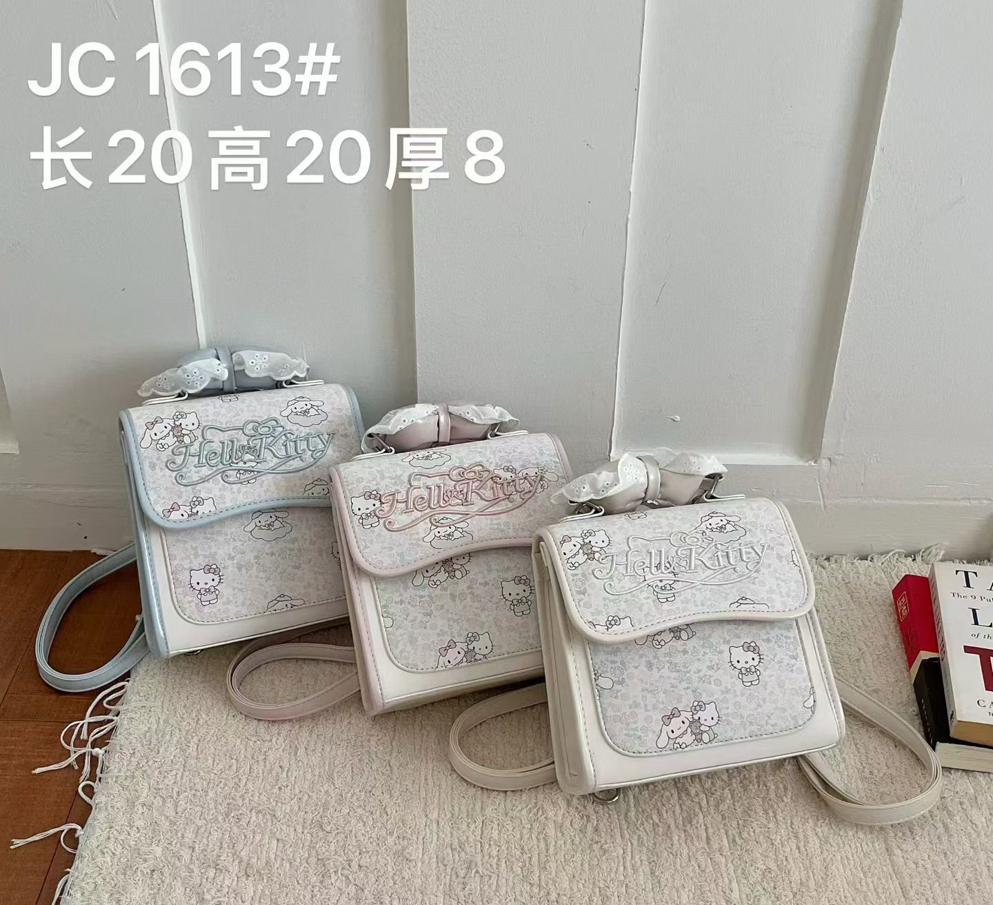 少女心kt猫印花蕾丝边原创自制可爱手提单肩斜挎儿童高颜值双肩包