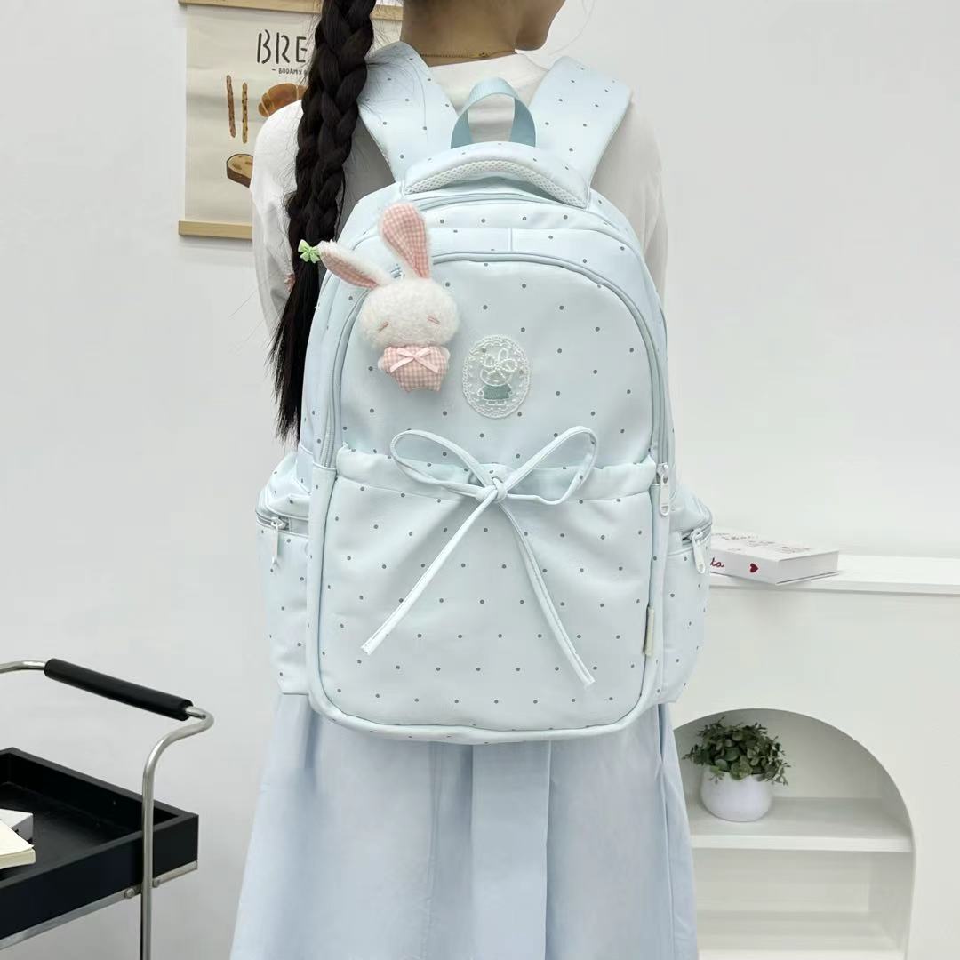 沐沐新款日系少女心蝴蝶结书包初高中生简约休闲大容量双肩背包
