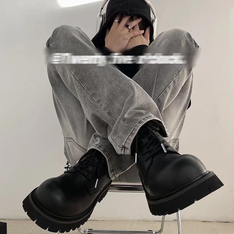 二十五点碳黑加绒厚底通勤马丁靴大头复古德比鞋工装靴米奇鞋男女