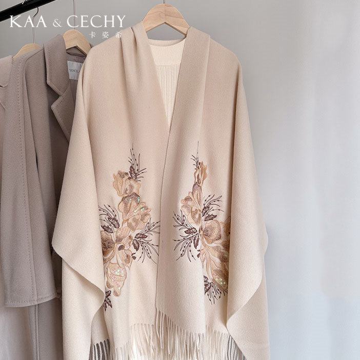 KAACECHY羊毛围巾女款风信鸢尾刺绣披肩旗袍外搭高级感围脖礼盒装,服饰配件/皮带/帽子/围巾,围巾/丝巾/披肩,淘宝优惠券,粉丝福利购,淘宝优惠卷