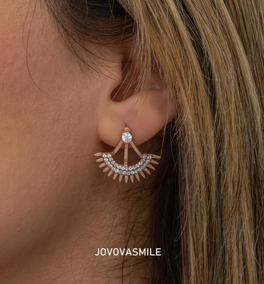 图腾镶钻耳钉18K金镶嵌莫桑耳环半圈太阳耳饰高定成熟首饰系列