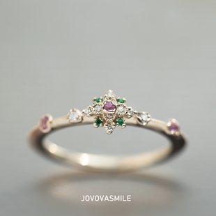 天然钻石搭配彩宝主戒婚戒18k金订婚戒可定制宝石颜色珠宝首饰