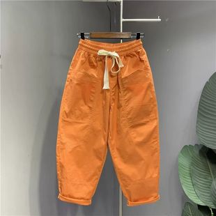 休闲哈伦裤 复古显瘦大口袋宽松老爹垮裤 女夏季 300斤时尚 大码 美式