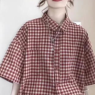 特大码300斤韩版格子短袖衬衫女夏胖妹妹宽松显瘦高级感上衣