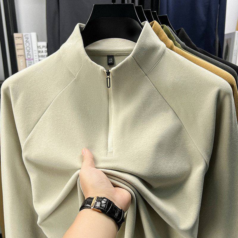 高品质双面热力绒自发热长袖t恤半拉链保暖运动衫户外抓绒卫衣男