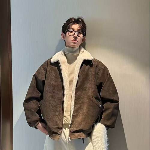 男士美式翻领外套男秋冬潮高级感男装2025年新款复古机车夹克