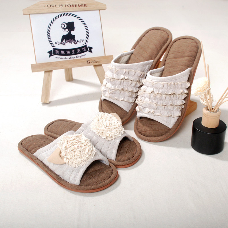 外贸布艺女士家居棉麻拖鞋牛筋底男女情侣布底静音防滑可机洗包邮