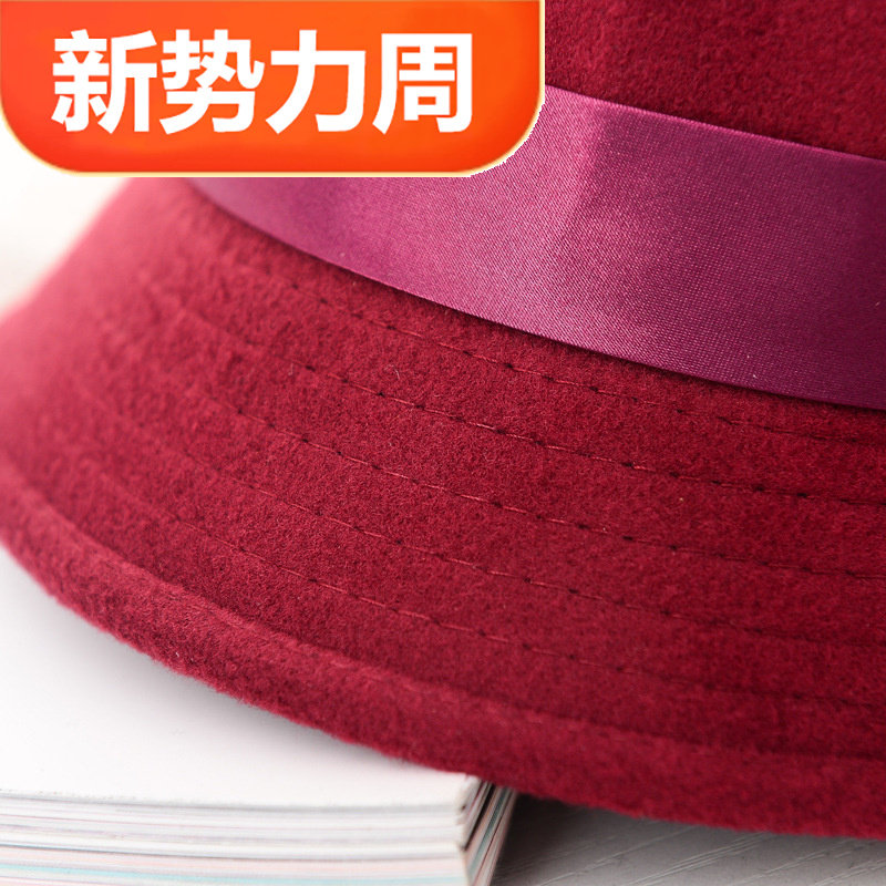 新款春季帽子 休闲女士礼帽秋冬英伦毛呢帽复古淑女王妃大檐帽子