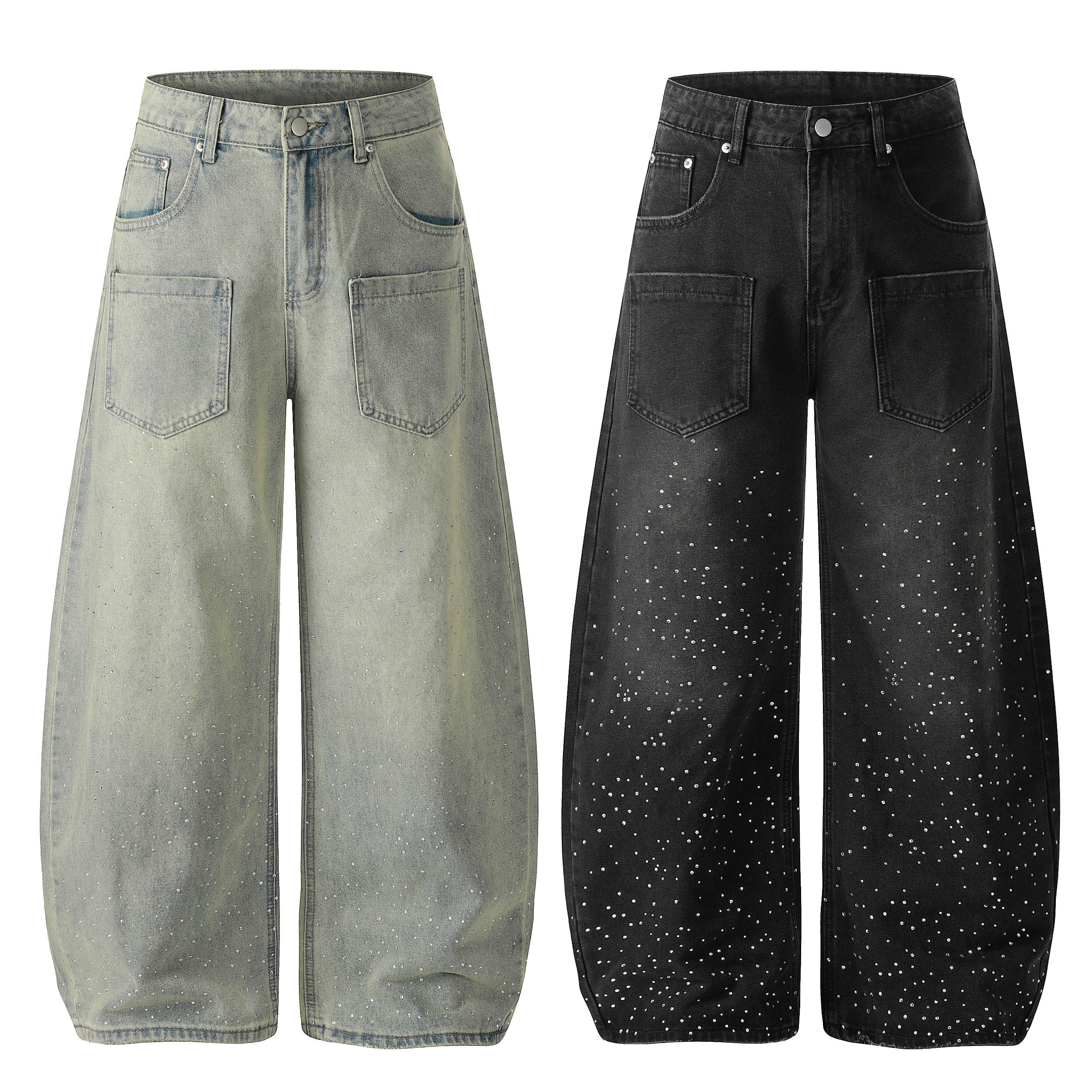 文文不乖美式复古满天星烫钻牛仔裤男女同款宽松阔腿长裤街头风,女装/女士精品,牛仔裤,淘宝优惠券,粉丝福利购,淘宝优惠卷