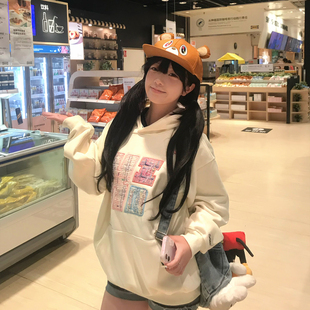 复古字母刺绣连帽卫衣女秋冬宽松慵懒风上衣外套 文文不乖原创美式