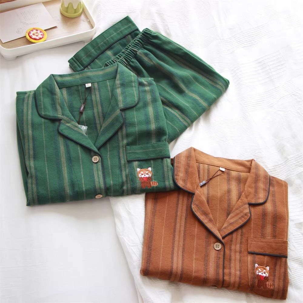 情侣刺绣浣熊睡衣男女春秋高级感