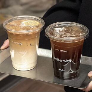 一次性PET冷饮杯咖啡杯加厚高透拿铁美式 杯带盖商用外卖打包LOGO