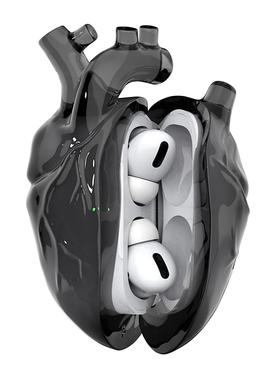 808FC原创心脏适配Airpodspro2保护套液态硅胶airpods4代3代新款苹果耳机壳透明硅胶pro适配2023款C口高透黑