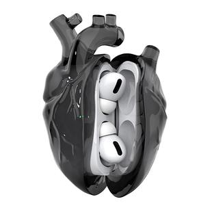 苹果耳机壳透明硅胶pro适配2023款 808FC原创心脏适配Airpodspro2保护套液态硅胶airpods4代3代新款 C口高透黑